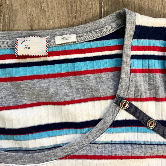 Anthropologie Postmark Stripe Joliette Long Sleeve Ribbed Tee Scoop Neck Large - Picture 4 of 6